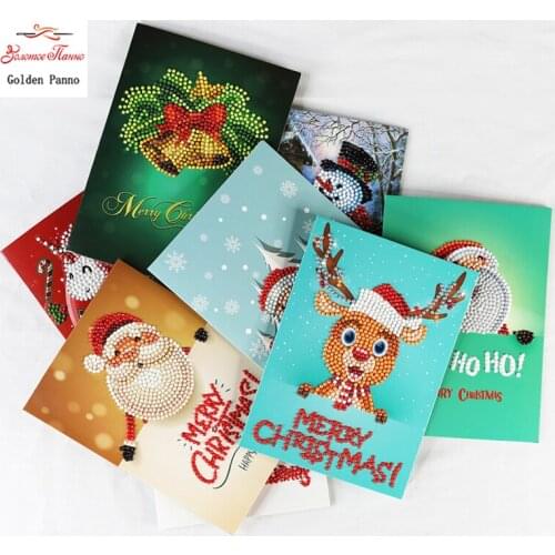 Golden Panno round diamond painting Cartoon Santa Claus Merry Christmas Paper Greeting Postcards Christmas for people gift 09
