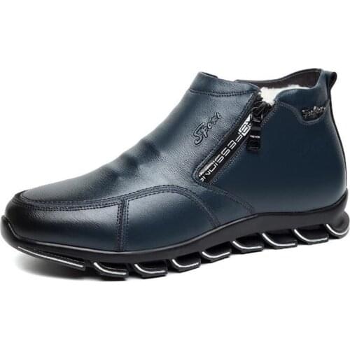 ZXRYXGS Brand Shoes Men Boots Casual Warm Shoes Fur One Wool Boots Men Sneakers 2021 New Winter Genuine Leather Shoes Snow Boots