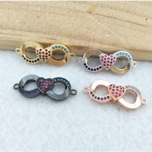 10 Pieces CZ zircon Micro Pave HEART Connector,Double Bails Beads Charm,for DIY Bracelets Jewelry Finding CT361