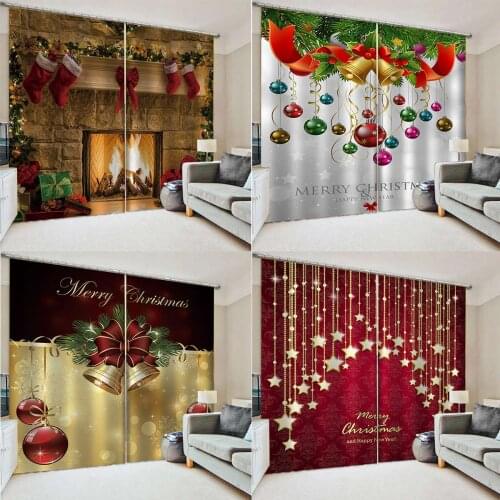 2pcs Christmas New Year Decorations Curtains For Living Room Bedroom Decor Christmas Stars Snow Bell Window Curtain Home Decor