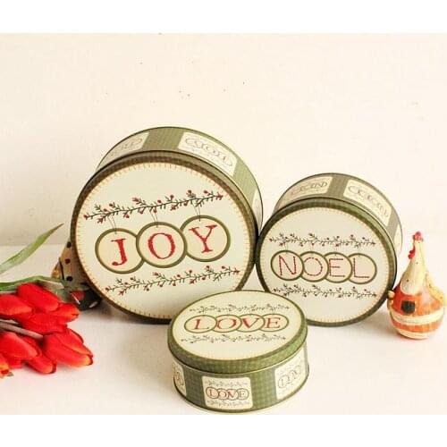 3pcs/set Round Metal Storage Box Joy And Love Printing Biscuit Tin Storage case Chocolate Collect Container Metal Cookie box