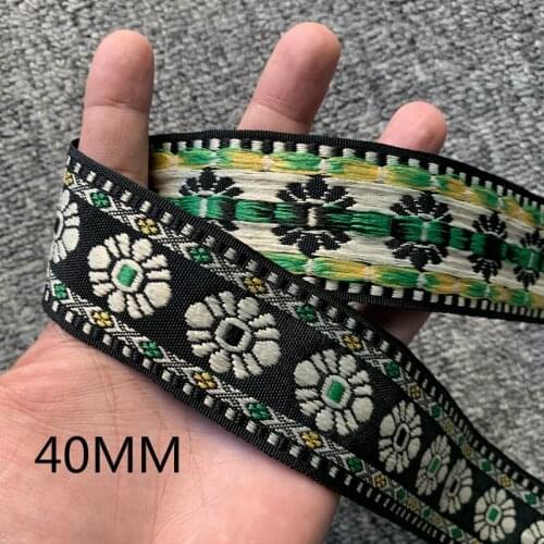 3 YARD 40MM Golden Flower Black Base Embroidered Ribbon National Lace
