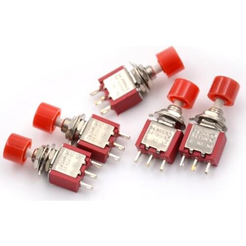 5pcs/lot Red 3Pin C-NO-NC 6mm Mini Momentary Automatic return Push Button Switch ON-(ON) 2A 250V AC/5A 120V AC Toggle Switches