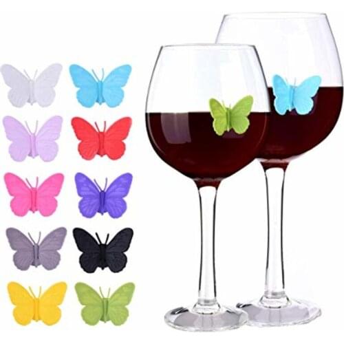 6PCs/set New Silicone Butterfly Wine Glass Charms Wine Glass Markers Party Cocktails Drinking Cup Sign Suction Cup Identifier