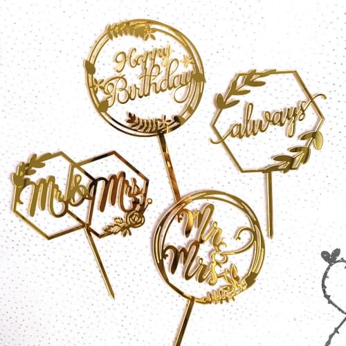 Happy Birthday Acrylic Cake Topper Flower "Mr&Mrs""Always"Wedding Acrylic Cake Topper For Birthday Wedding Party Cake Decoration