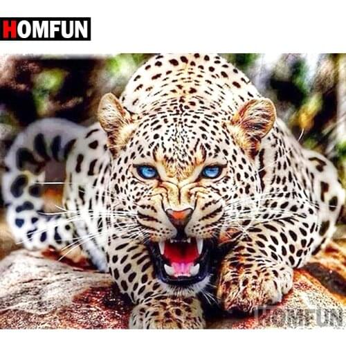 HOMFUN 5D DIY Diamond Painting Full Square/Round Drill "Animal leopard" 3D Embroidery Cross Stitch gift Home Decor A00164