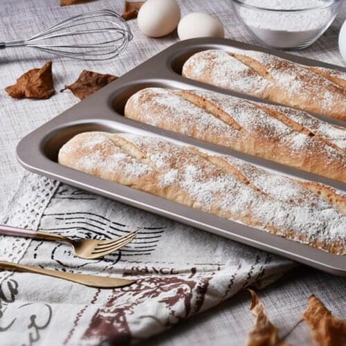 3 Groove Carbon Steel Non-stick French Bread Mold Tray Baguette Pan Baking Tool