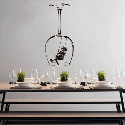 Banksy Swinging Girl Wine Glass Wall Sticker Culture Cooking Vinyl Sticker Environmental Vinyl Pvc1904