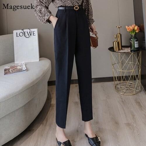 Autumn High Waist Pants Women Straight Slim Ankle-length Women Pencil Pants With Belt Solid Women Trousers Mujer Pantalones 8780