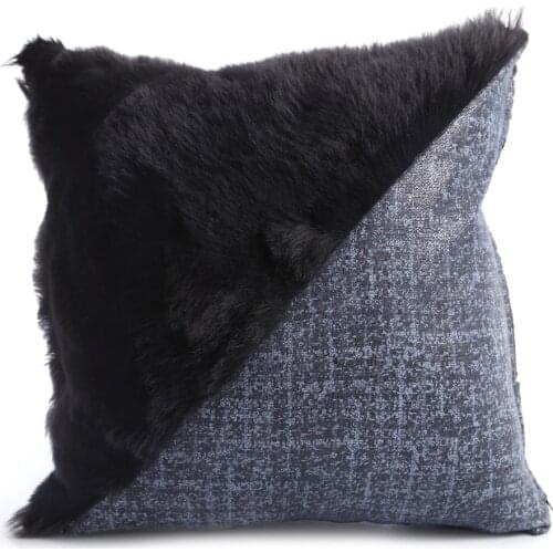 Black-Blue Sheepskin-Fabric Pillow Soft-Fluffy-Filled Decorative Large Size Pillow for Home Living-outdoor Special Design Pillow