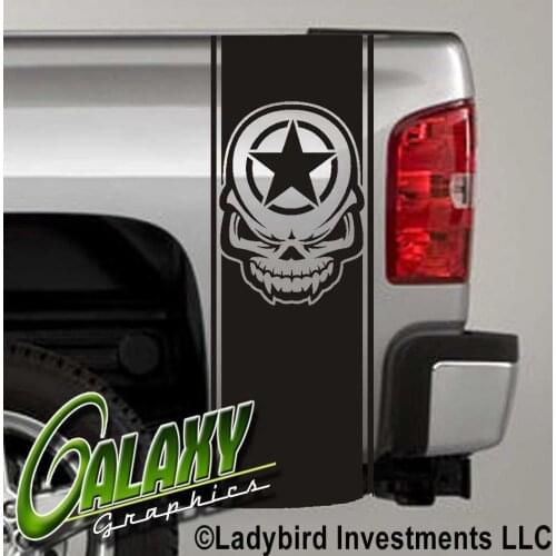 For Universal 1Set/2Pcs Army Star Skull Military Decal (#2) Truck Bed Stripes x2 - Ram Chevy Ford