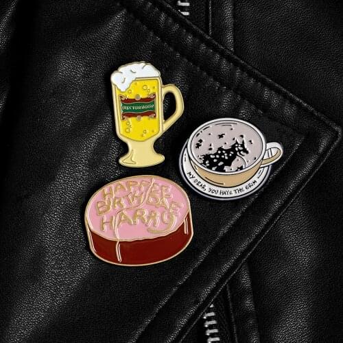 Beer Coffee Cake enamel pins Birthday party brooches Lapel pin badges Clothes backpack bag hat Fashion Jewelry gifts for women