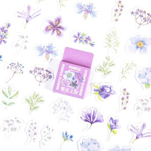46 Pcs/pack Purple Flower Series Iris Decorative Washi Stickers Scrapbooking Stick Label Diary Stationery Album Stickers