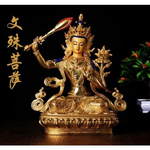 2020 GOOD- HOME Temple Protection Tibetan Buddhism GOLD Manjusri Bodhisattva Guan yin buddha statue 33CM
