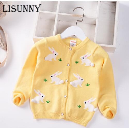 Girls Cardigan Sweater Autumn 2021 O-Neck Infants Children Cotton Knitwear Cartoon Rabbit Baby Kids Coat Toddler Clothes 2-7y