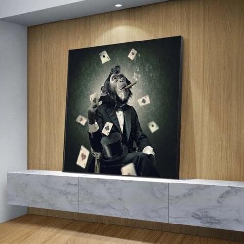 Smoking and Playing CARD Monkey Wall Art Canvas Paintings Abstract Wall Art Picture for Living Room Home Decor (No Frame)