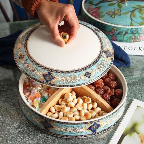 Ceramic Fruit Box Creative Chocolate Candy Nut Snack Plate With Lid Living Room Multi-Function Grid Separation Wedding Gifts