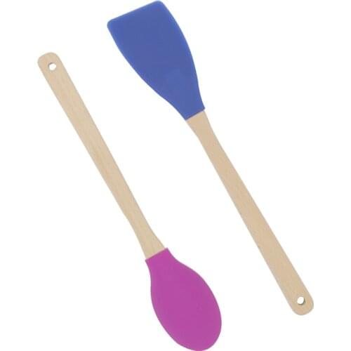 Multifunctional Silicone Spoon Shovel 10.4cm Spoons 11.5cm Shovels 21.5cm Wooden Handle Baking Barbecue Pastry Cake Accessories