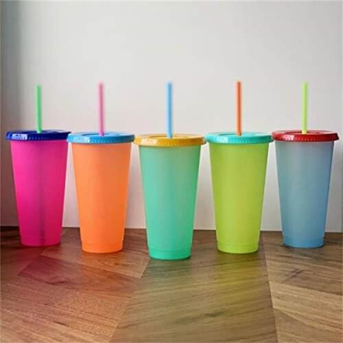 With Straws Pp Cup Reusable Temperature Color Changing Cold Cup Summer Drink Water Mug Bottle Wine Tumbler Cocina Canecas