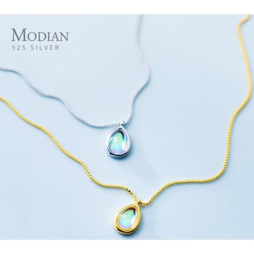 Modian Original Brand Drop Multicolor Crystal Dazzling Necklace For Women Gold Color 925 Sterling Silver Pendant Fashion Jewelry