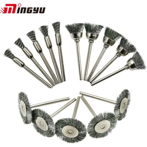 15pcs Steel Wire Brushes Set Grinder Electric Round Rotary Brush Tool Dremel Wheel Brushes Dremel For Clean Deburring Polishing