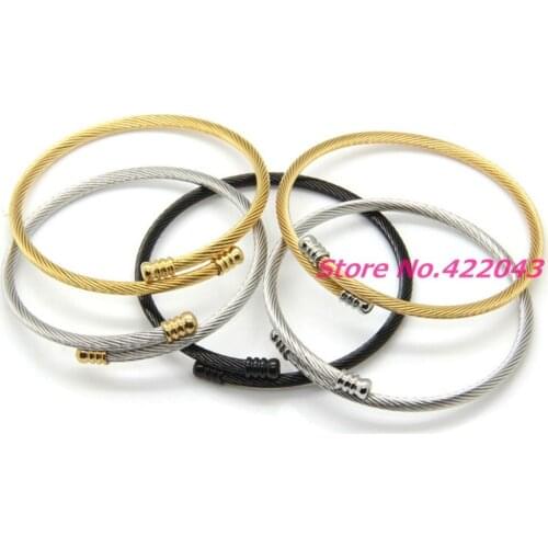 New Women Mens Stainless Steel Cable Wire Chain 3mm Thin Cuff Bracelets Male Open Cable Bangles Silver Or Gold color Jewelry