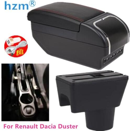 Heighten armrest box For Renault Dacia Duster I 2010-2020 Central console storage box ashtray Cup holder PU Leather