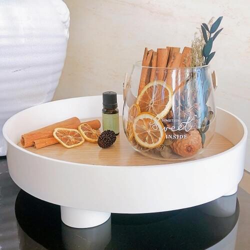 Nordic Retro Storage Tray Wood Round Makeup Organizer Tray Dessert Plate Jewelry Display Stand Home Kitchen Bathroom Decor