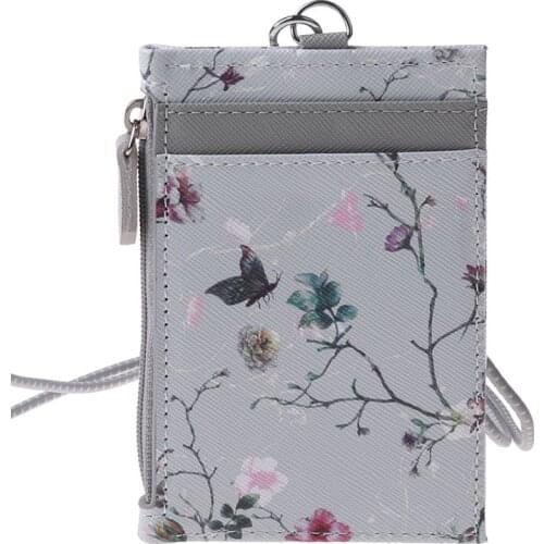 Portable Leather ID Badge Card Holder Case ipper Coin Pocket Purse Office Work with Neck Lanyard