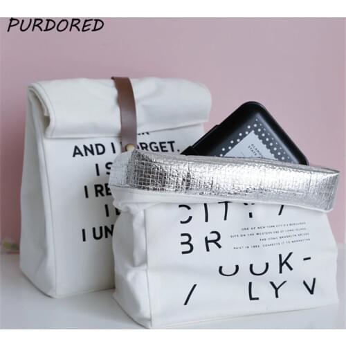 PURDORED 1 Pc New Japanese Style Lunch Bag Canvas Insulated Lunch Bag Portable Thick Aluminum Foil Thermal Simple Food Bags