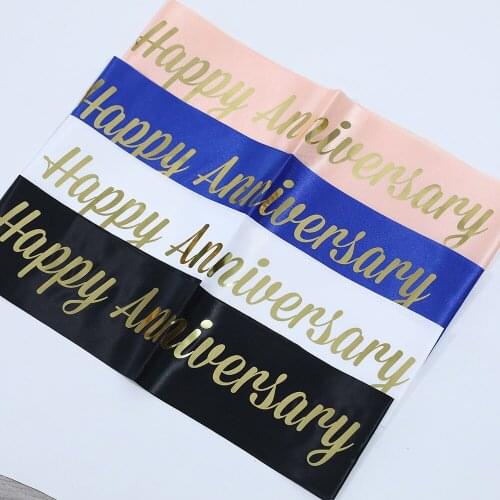 Happy Anniversary Shoulder Strap Birthday Wedding Anniversary Decoration Sash Glossy Etiquette Shoulder Strap Party Supplies