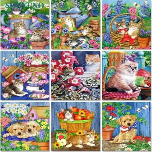 SDOYUNO Acrylic Paint By Numbers City Cats And Flowers DIY 60x75cm Oil Painting By Numbers Dogs Canvas Painting Home Decor