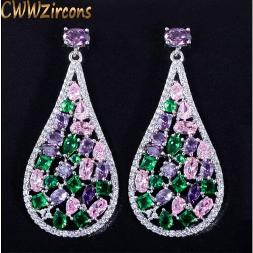 CWWZircons Multi Shape Colorful Cubic Zirconia Stone Round Drop Dangle Earrings for Women Luxury CZ Party Event Jewelry CZ371