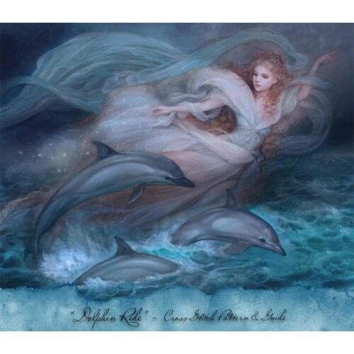 Modern Embroidery Girl and Dolphins Personalised Name Cross Stitch Kits with 100% Cotton Flosses & Free Shipping for Wall Decor