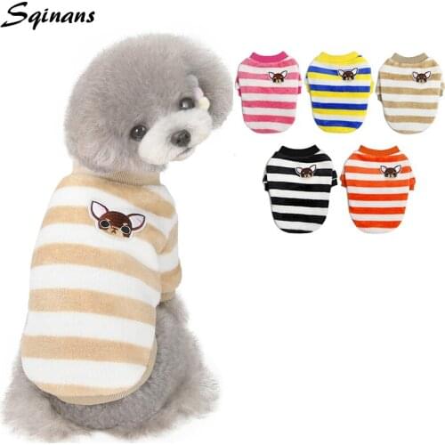 Sqinans Fashion Stripes Dog Coat Winter Warm Dog Clothes Solid Puppy Shirts Pet Costume S-2XL