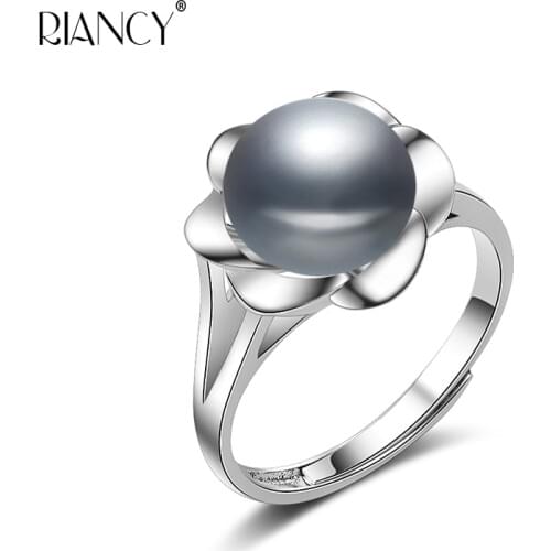Beautiful floret natural Pearl rings Freshwater gray Pearl adjustable rings wedding rings for women