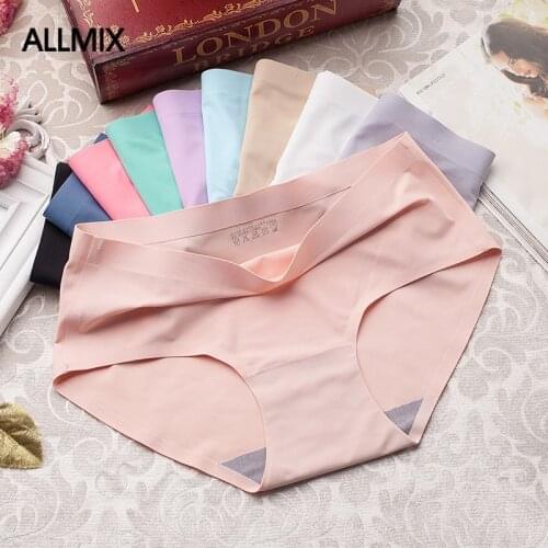 ALLMIX Womens Silk Panties Underwear Seamless Solid Color Briefs Low Waist Female Fashion Panty Low Rise Soft Lady Underpants