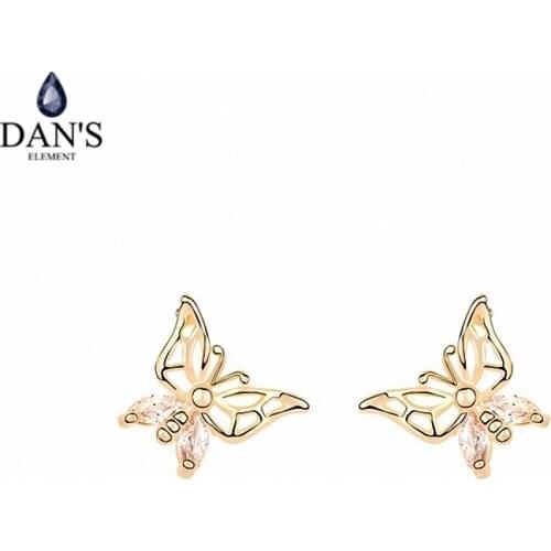 DANS ELEMENT 3 Colors Real Big Brand AAA Zirconia Micro Inlays Stud Earrings for Women Insect 96501white