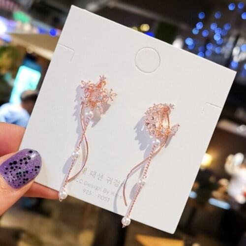 MESTILO 2021 New Trendy Asymmetry Moon Stars Long Tassels Simulation Pearl Drop Earrings For Woman Classic Fashion Jewelry Gift