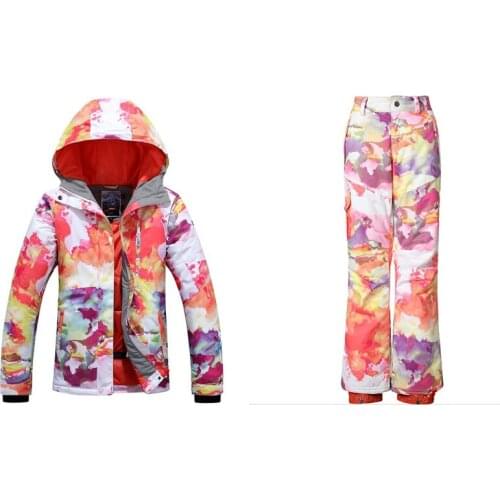 Womens Colorful Ski Suit Female Snowboarding Cycling Camping Jacket And Pants Set Skiwear Outdoor Padded Sportswear
