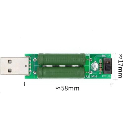 10pcs/lot USB Port Mini Discharge Load Resistor Digital Current Voltage Meter Tester 2A/1A With Switch 1A Green Led / 2A Red Led