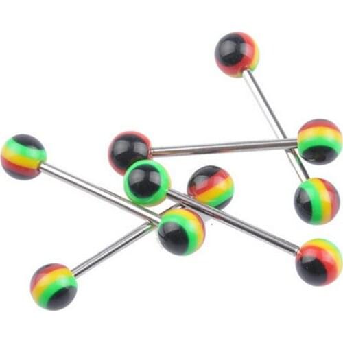 10pcs body piercing jewelry strip colors ball tongue ring straight barbell earrings fashion jewelry gift