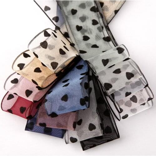 10yards 25mm/40mm Black Heart Pattern Organza Stain Ribbon for DIY Crafts Wedding Party Decoration Cake Gift Bow Packaging use