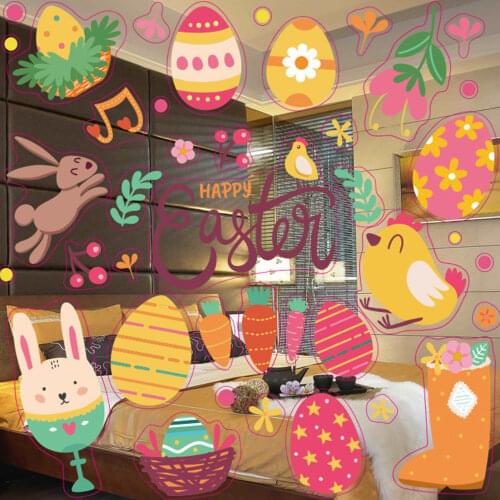 2sheet Easter Window Clings Decals PVC Cartoon Bunny Chick Egg Wall Sticker Nursery Room Decor Easter Party Wall Sticker