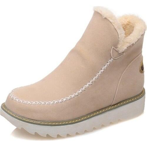 2021Autumn Winter Women Snow Boots Round Toe Ankle Warm Plush Boots Slip-On Women Shoes Flats Black Beige Brown Plus Size 34-43