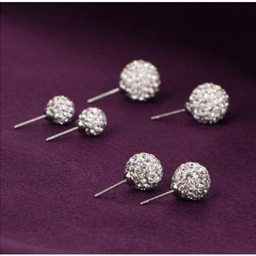 3 Pairs/set Silver Rhinestone Crystal Ball Ear Studs Earrings Jewelry Gift