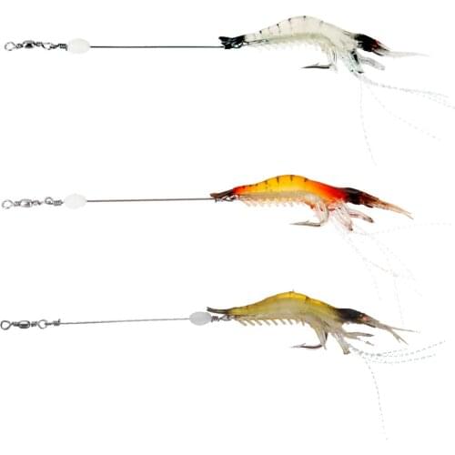 3Pcs Luminous Shrimp Fishing Lure Soft Silicone Artificial Shrimp Hook Baits with Swivels 7.5cm