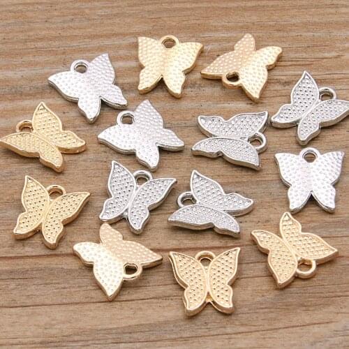 30PCS 14*15MM 2 Color Small Beauty Butterfly Charms Animal Pendant Metal Alloy For DIY Necklace Bracelet Earrings Marking
