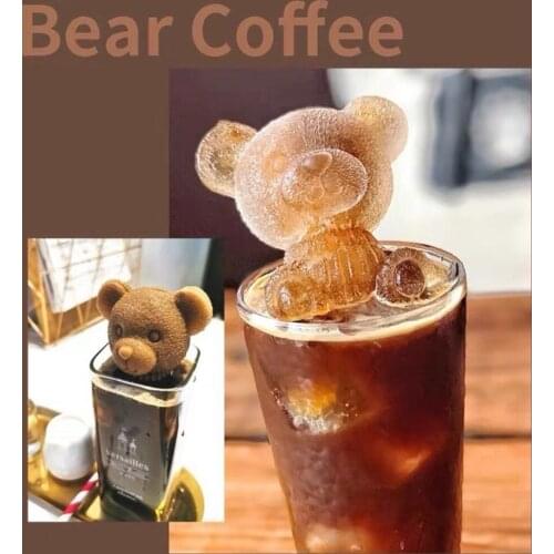 3D Ice Cube Mold Silicone Cute Animal Ice Cube Mold Abrasive Bear Mold Silicone Creative Coffee Milk Tea Ice Cube Cake Decor