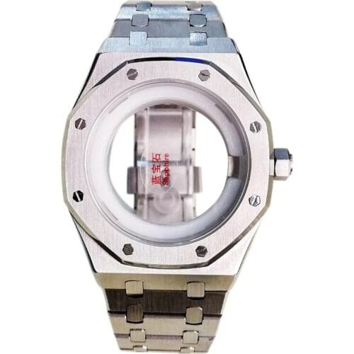 42 mm Automatic Machine Steel Silver Watch Shell Case Sapphire Glass with Watch Band for 2813 Miyota 8205 8215 Movement